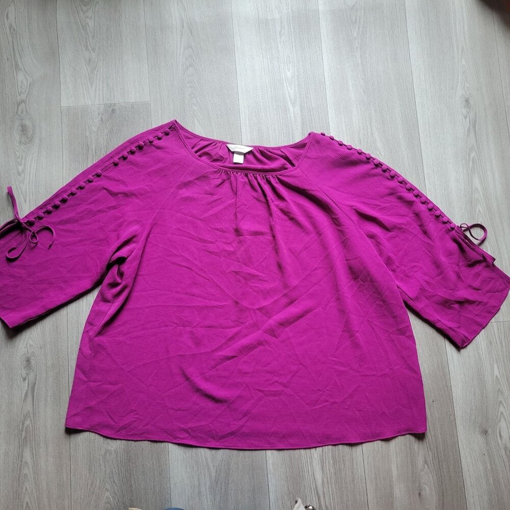 Womens Plus Size CJ Banks Purple Textured Blouse With Buttoned Sleeve Detail 2X